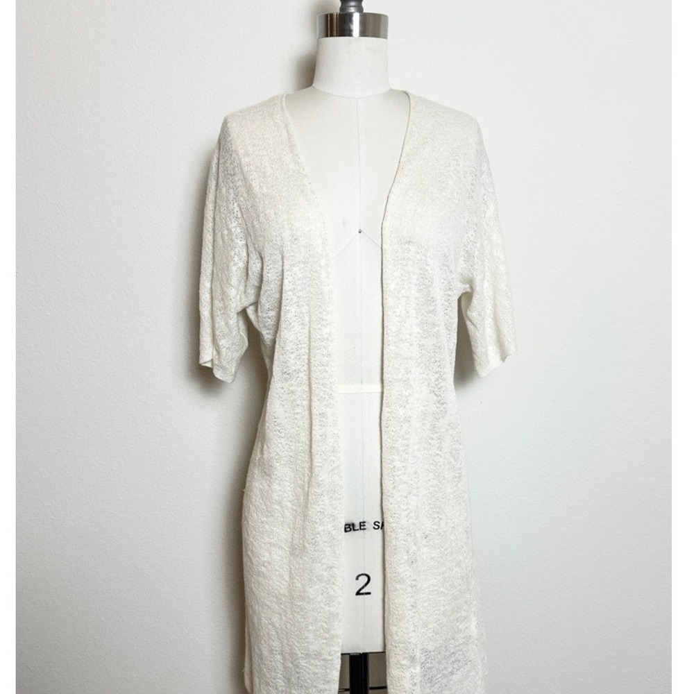 Eileen‎ Fisher Open Front Cardigan XS Ivory Hemp Blend Lightweight Knit Duster
